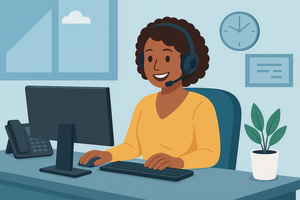 Person working at a help desk.