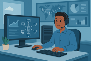 Network AFter Person working at computer with headset