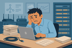 Network Before Frustrated person working at desk.