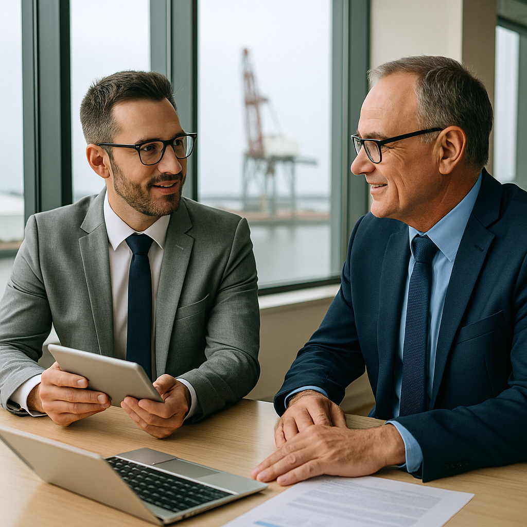 Port Arthur CTA Two men discussing at a table.