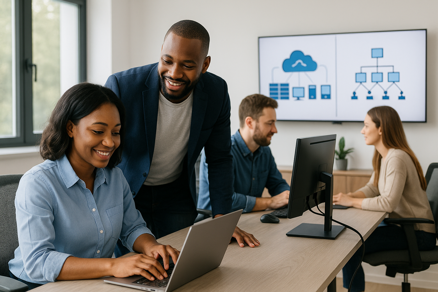 Group collaborating in a modern office.
